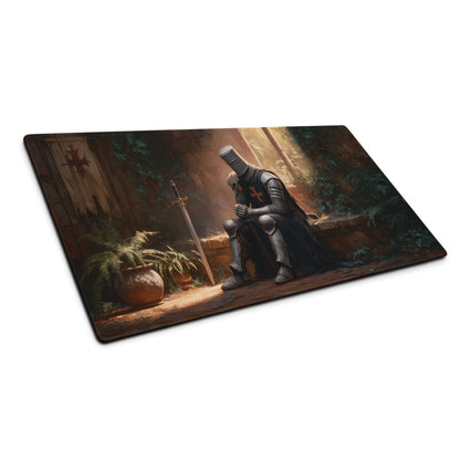 Dark Knight in forest ruins gaming mousepad with knight in armor