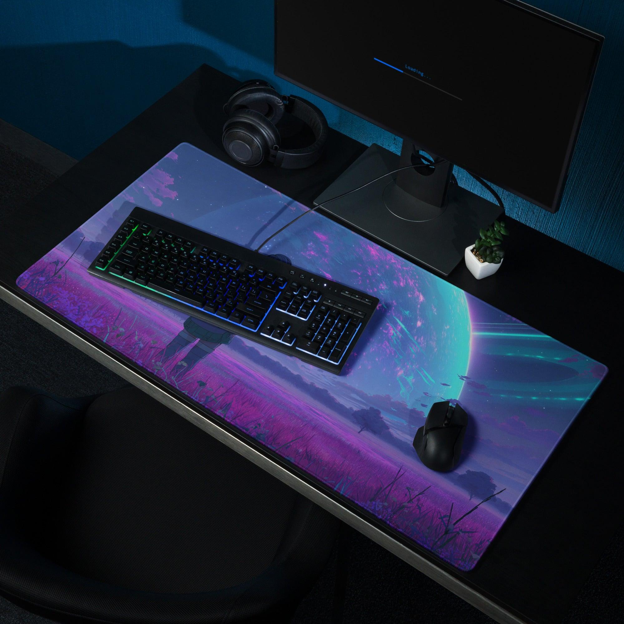 Vibrant purple teal anime galaxy mouse pad Night Sky Violet Purple Mood large