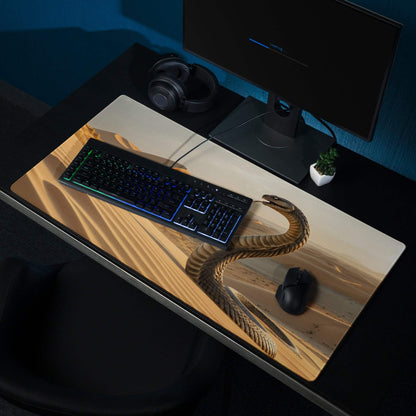 Epic Desert Cobra gaming mousepad with coiled snake on sand