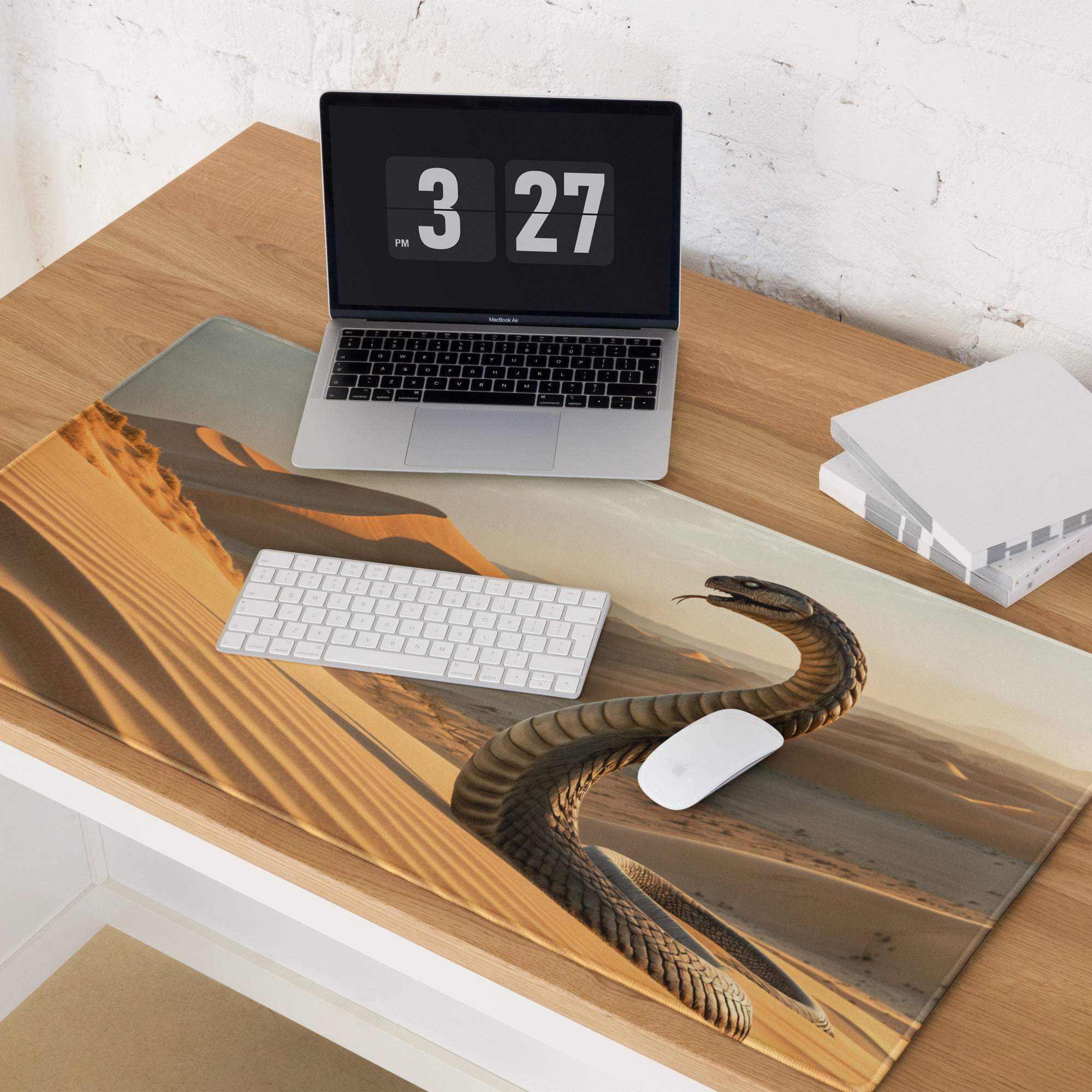Epic Desert Cobra large gaming mousepad with coiled snake and dunes