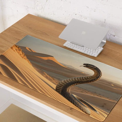 Epic Desert Cobra gaming mousepad with coiled snake on sand dunes