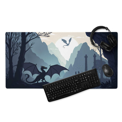 Dark blue dragon landscape gaming mouse pad with non-slip base