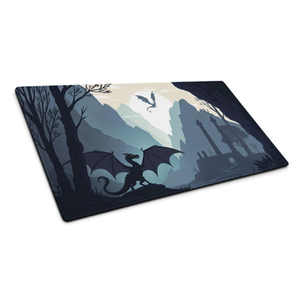 Dark blue fantasy dragon landscape gaming mouse pad, large non-slip base