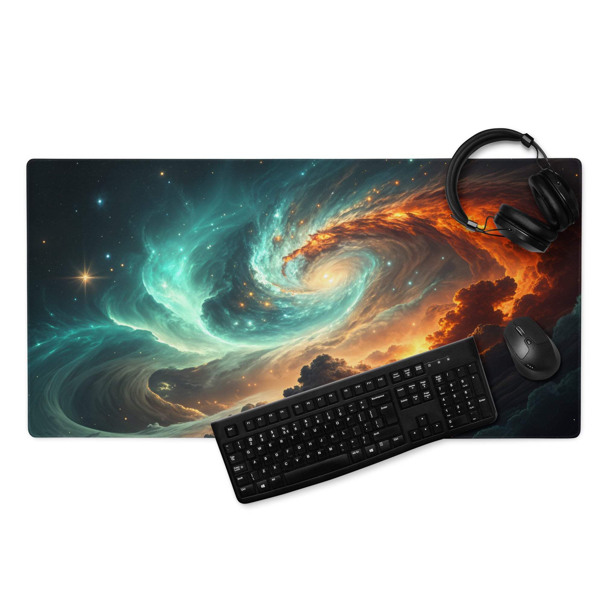 Epic Cosmic Swirl gaming mouse pad with galaxy design and non-slip base