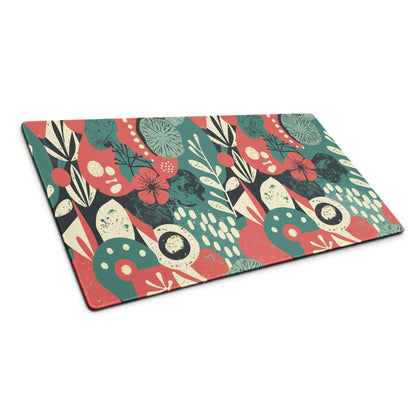 Vibrant floral abstract gaming mouse pad with large size, non-slip base, red flowers, teal leaves