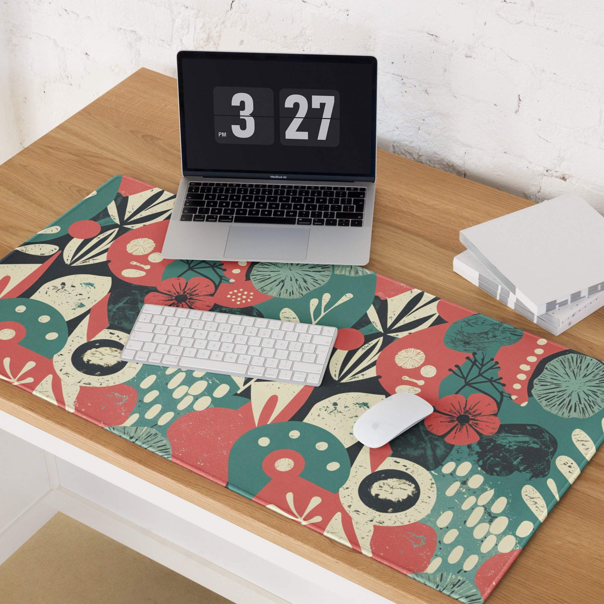 Vibrant red teal floral gaming mouse pad large non-slip desk mat