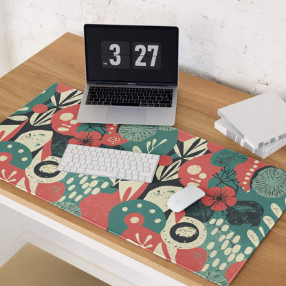 Vibrant red teal floral gaming mouse pad large non-slip desk mat