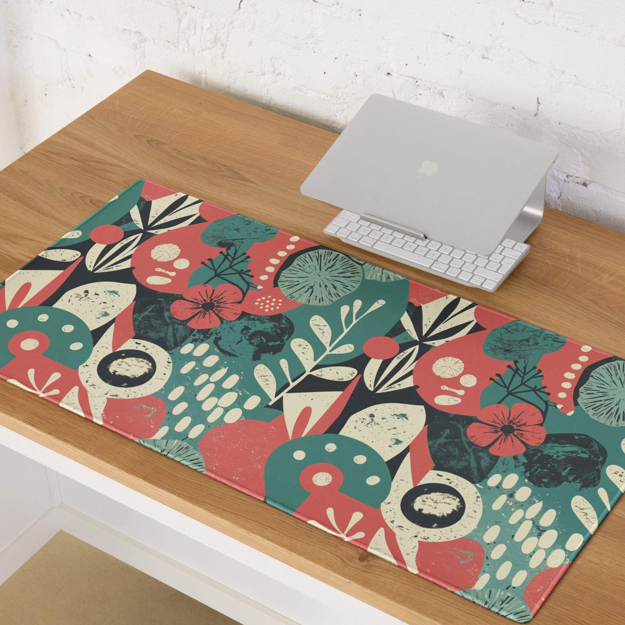 Vibrant retro floral abstract gaming mouse pad with non-slip base