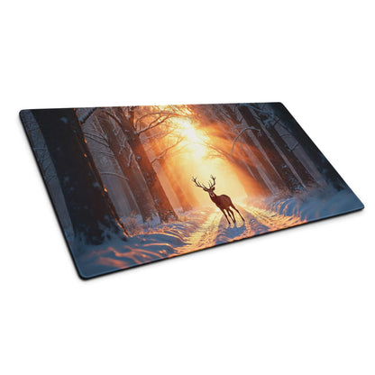 Rectangular glass cutting board with vivid winter forest stag sunset scene