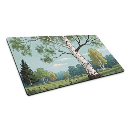 Birch tree forest scene on rectangular glass cutting board
