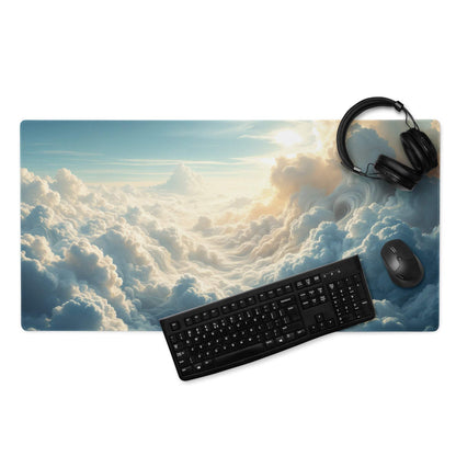 Celestial Sky Dreamy Blue Cloudscape gaming mouse pad with serene clouds