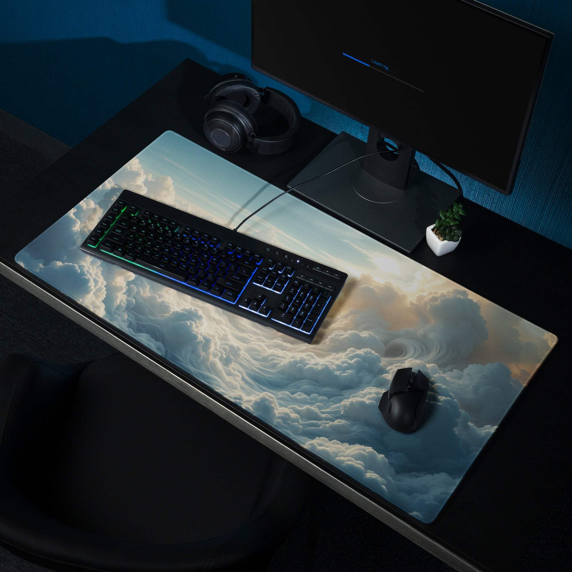 Celestial Sky Dreamy Blue Cloudscape gaming mouse pad with clouds