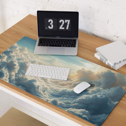 Celestial Sky dreamy blue cloudscape gaming mouse pad with swirling clouds