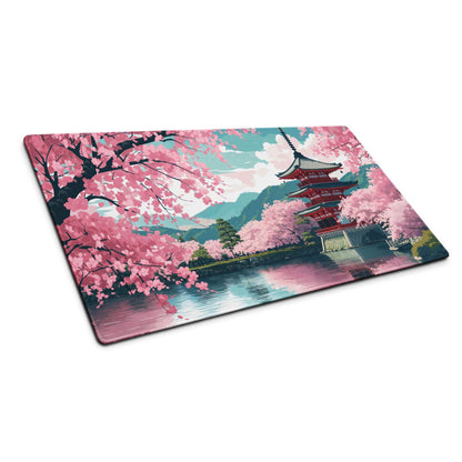 Elegant pastel pink cherry blossom pagoda mouse pad with non-slip backing