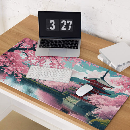 Elegant pastel pink cherry blossom landscape large gaming mouse pad