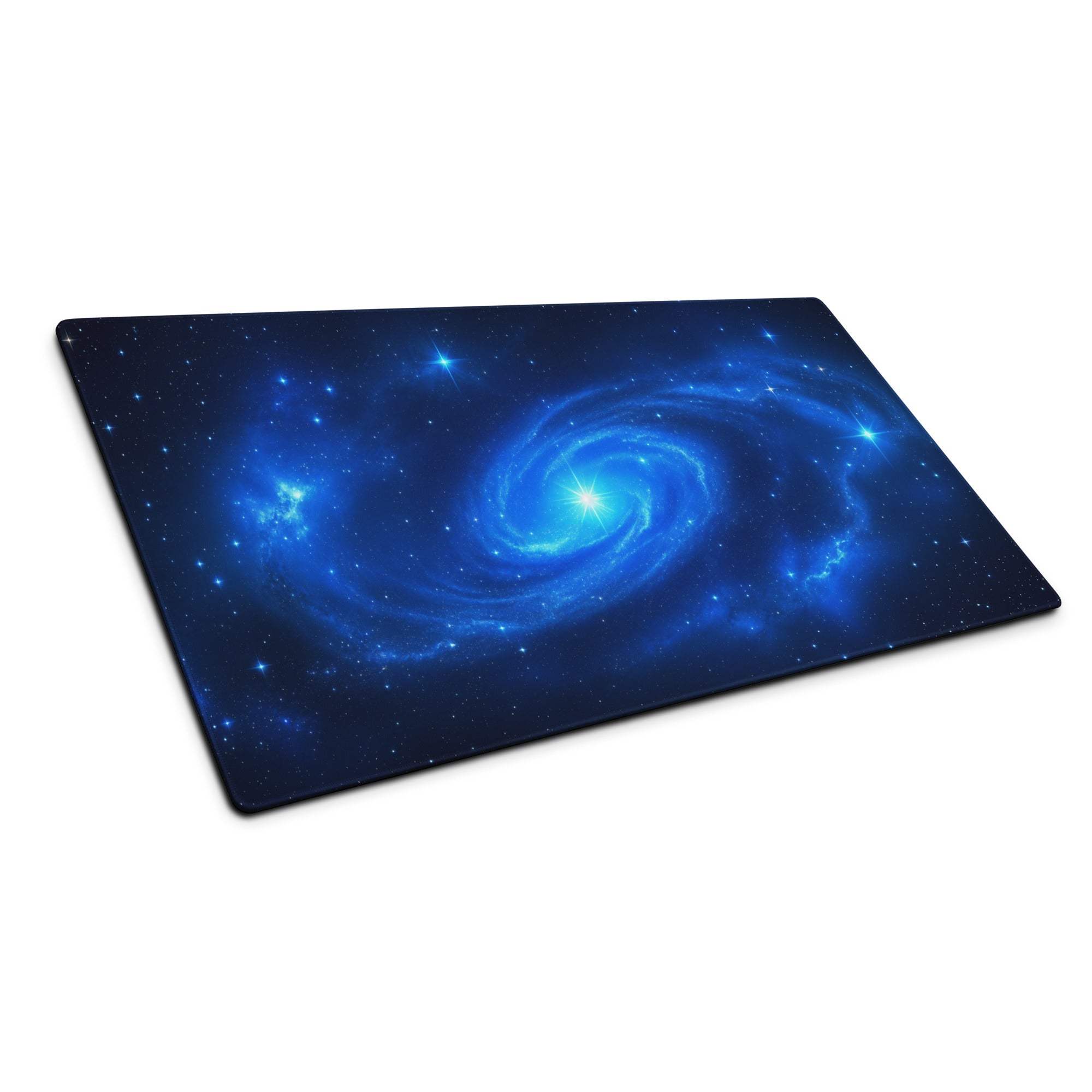 Sleek cosmic blue galaxy gaming mouse pad with nebula stars stitching