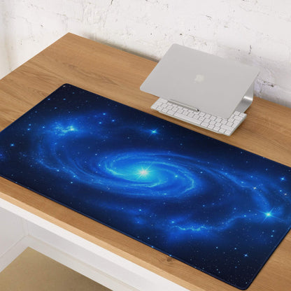 Sleek cosmic blue galaxy gaming mouse pad with nebula stars stitching non-slip base
