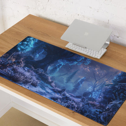 Enchanted Night Forest blue luminescence large gaming mouse pad
