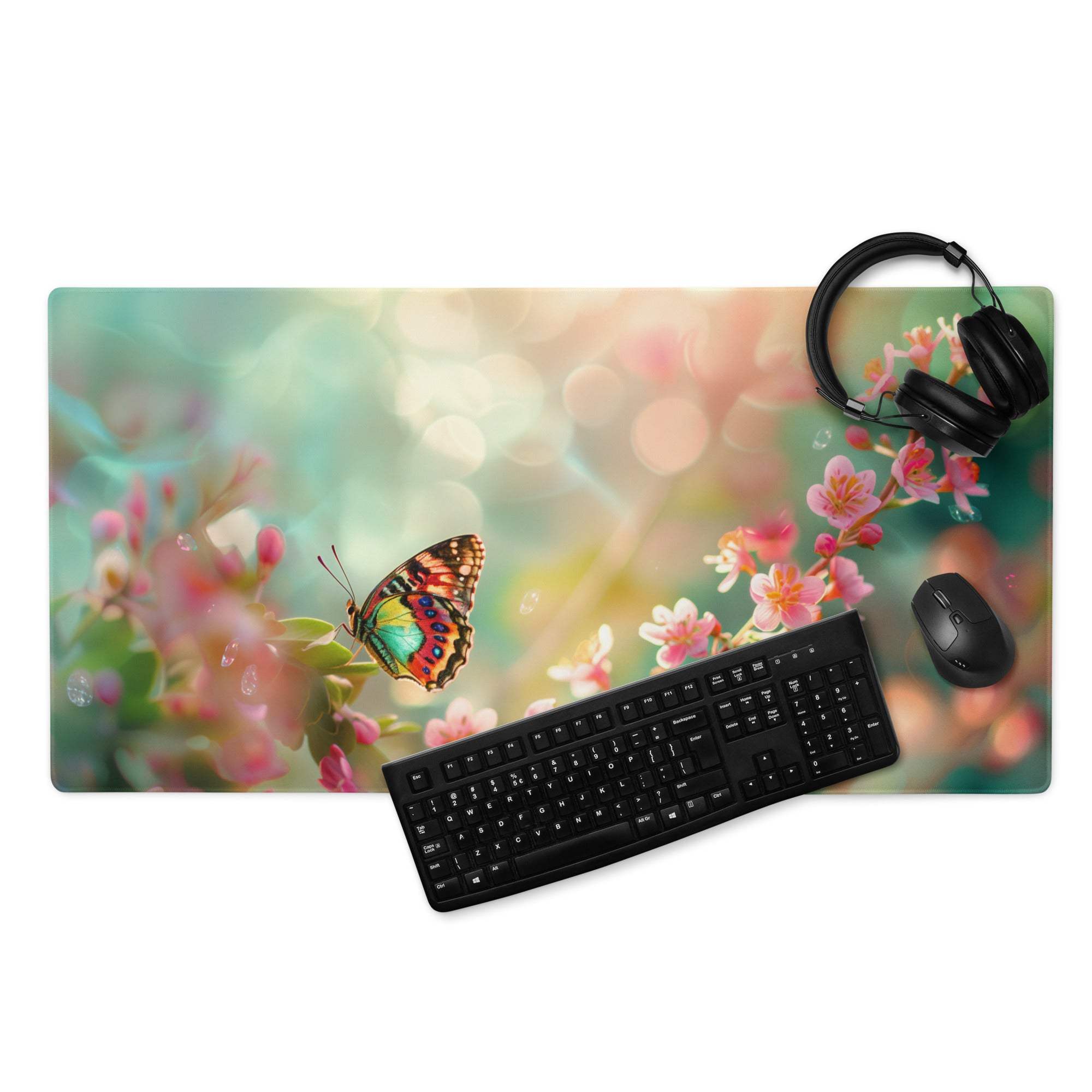Pastel floral butterfly gaming mouse pad with large size and non-slip base