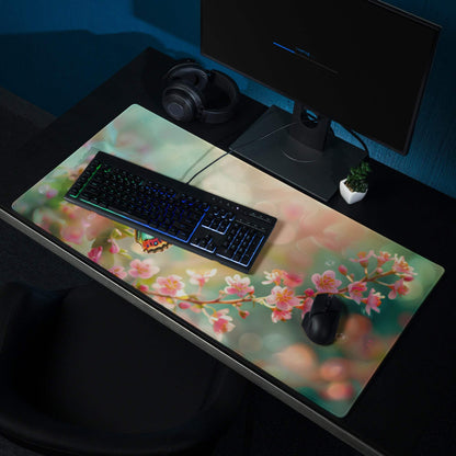 Pastel floral butterfly on blossom gaming mouse pad with cherry blossoms