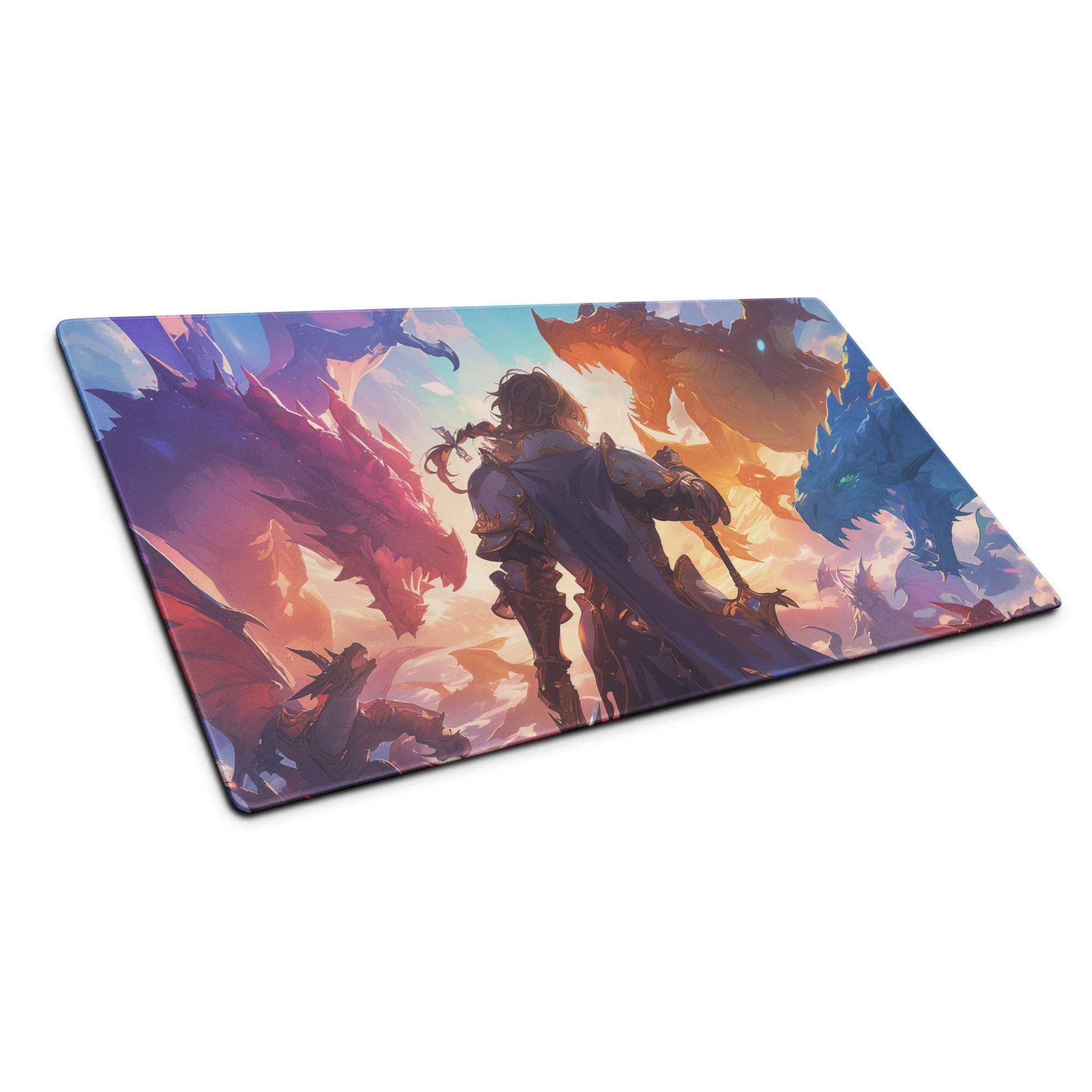 Epic fantasy dragons battle knight gaming mouse pad artwork
