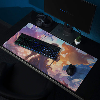 Epic fantasy dragons battle knight mouse pad vibrant sunset colors