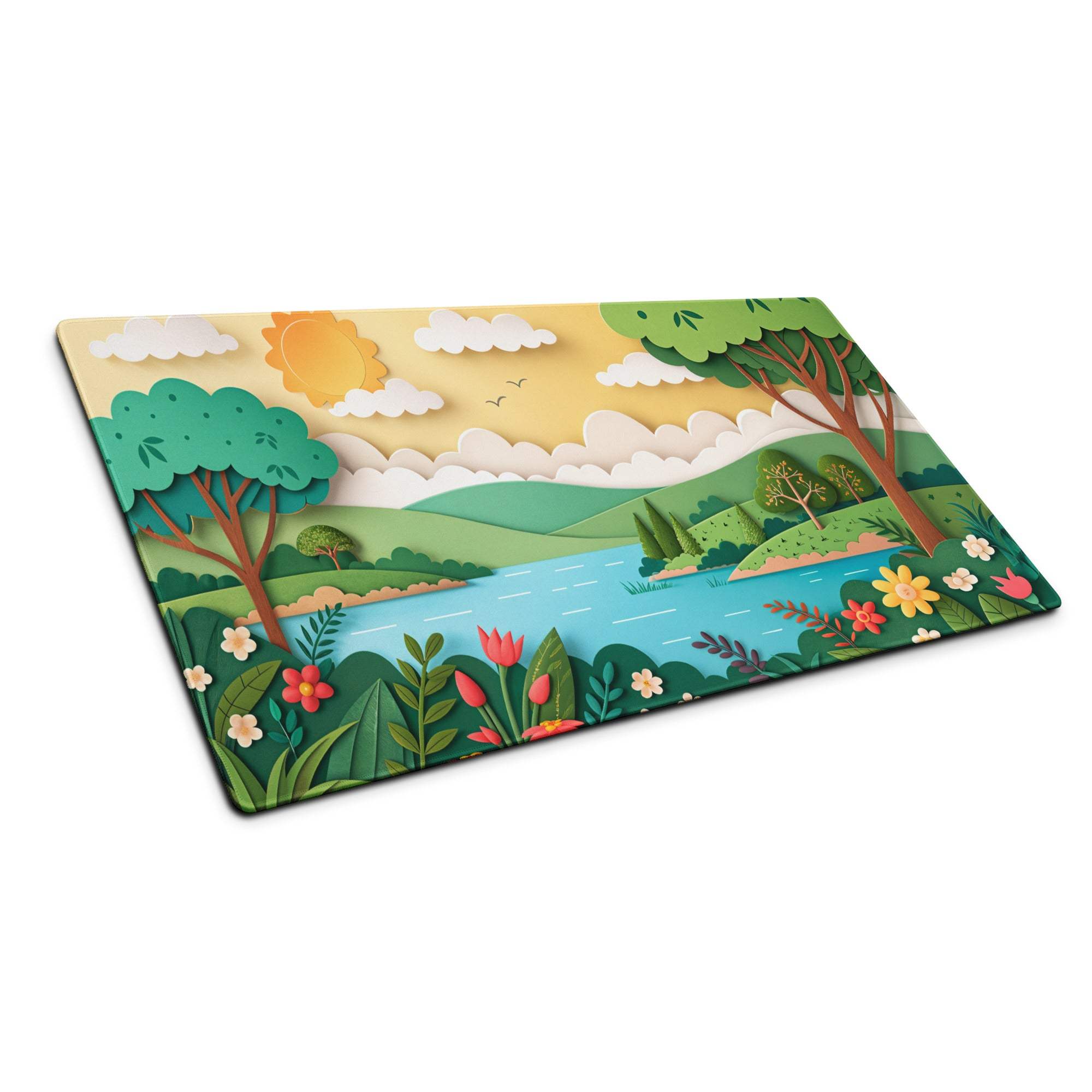 Vibrant nature scene large gaming mouse pad with serene river landscape