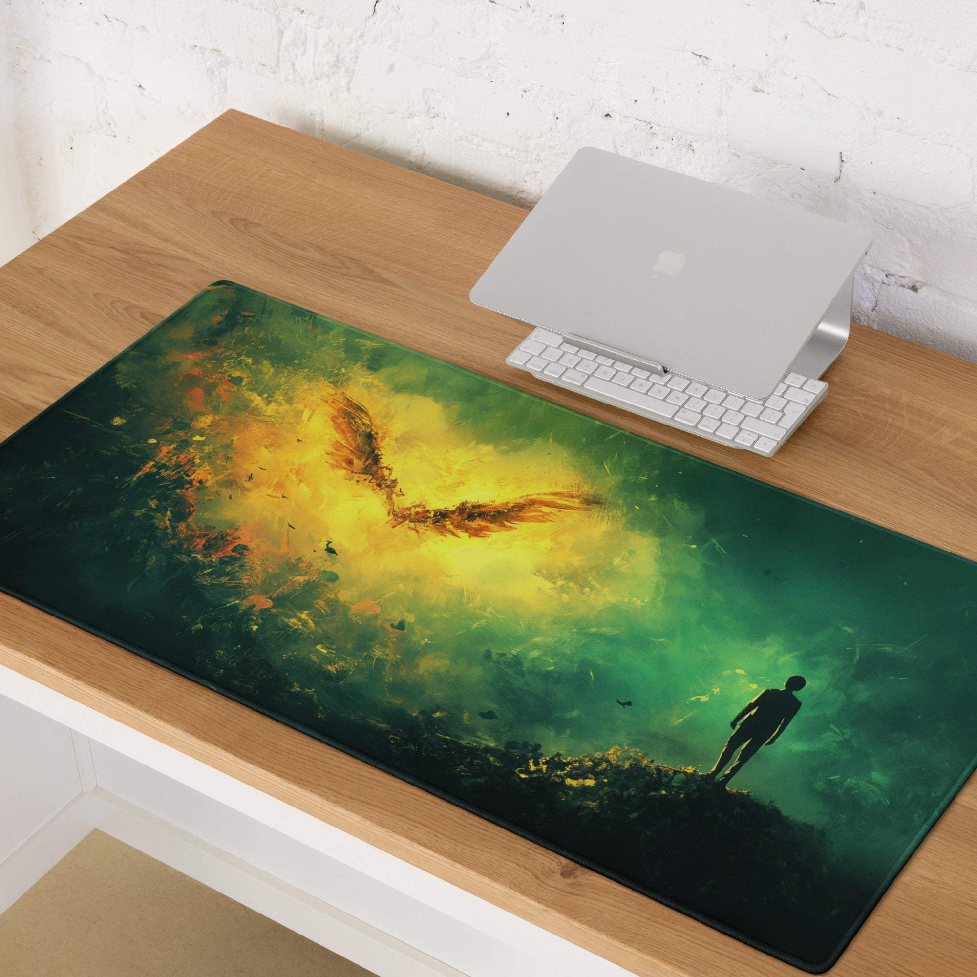 Epic Fantasy Winged Phoenix Over Cliff gaming mouse pad