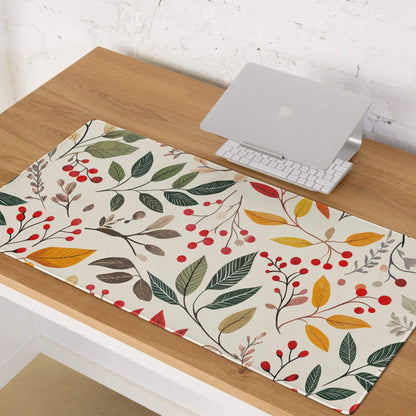 Botanical autumn floral gaming mouse pad with red berries and leaves