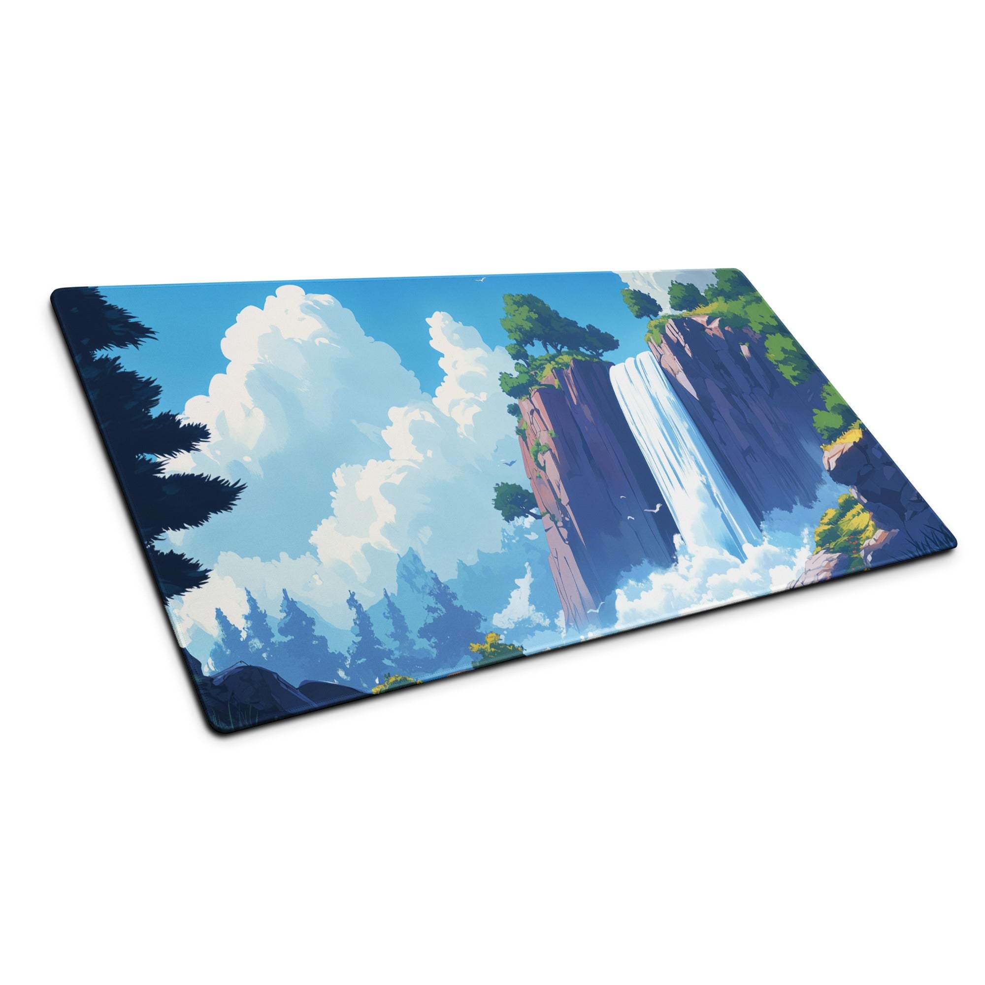 Anime Landscape Waterfall Gaming Mouse Pad with Vibrant Blues and Greens
