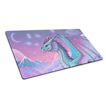Pastel purple dragon gaming mouse pad with teal dragon, non-slip base, large size