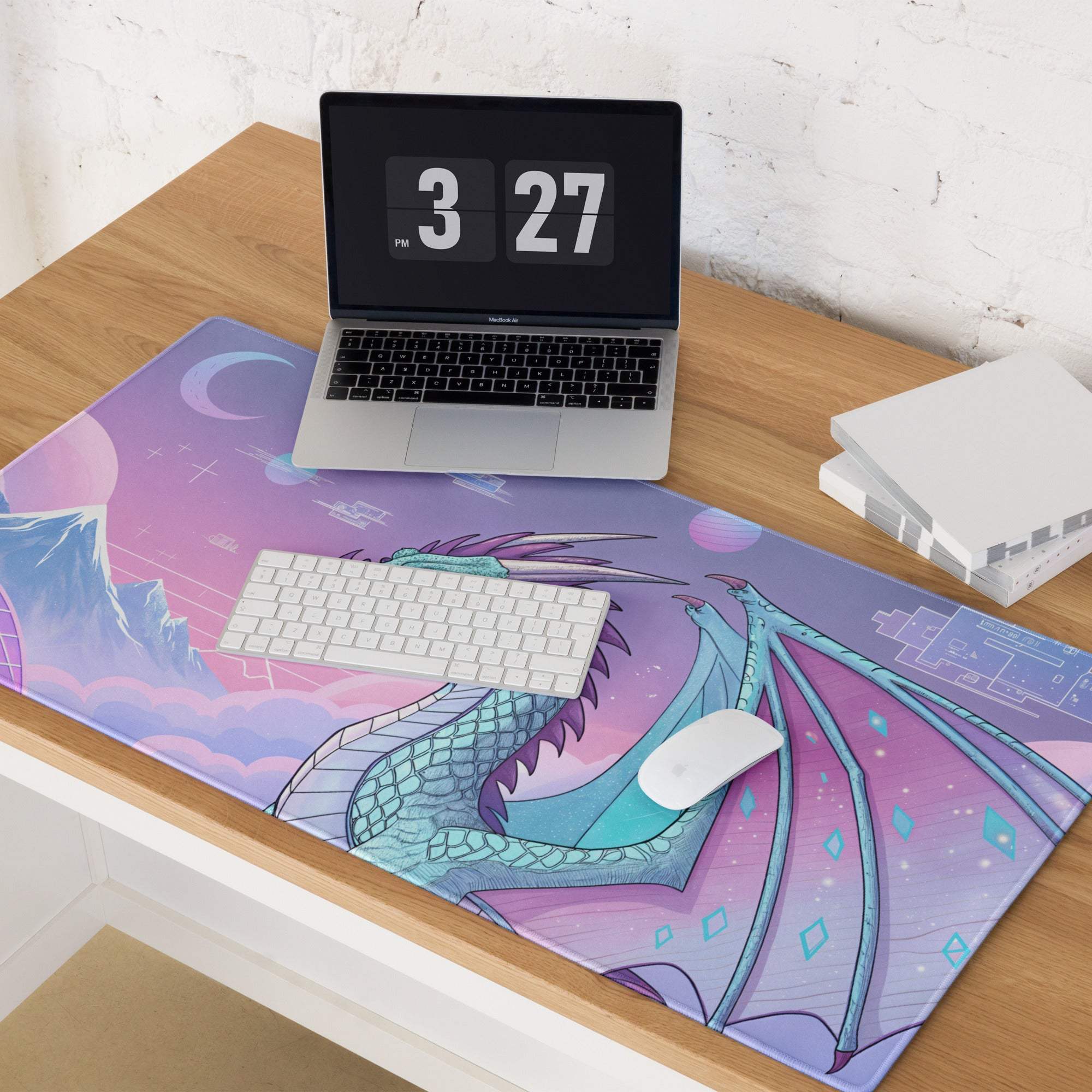Pastel Purple Dragon Gaming Mouse Pad with Cosmic Design