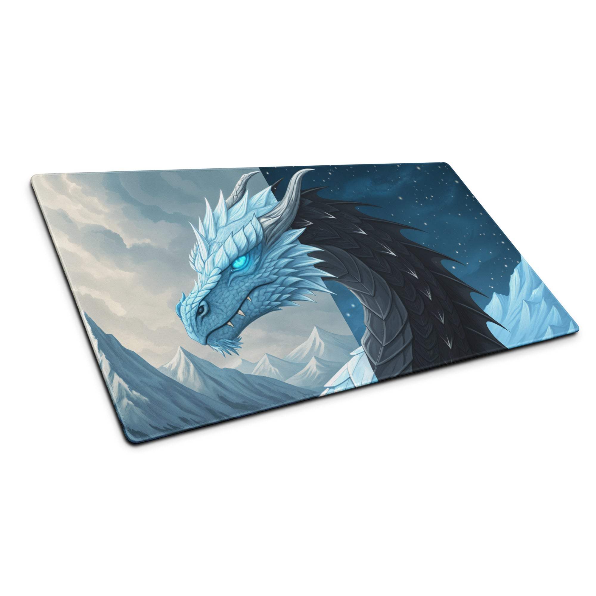 Epic Dragon Landscape Ice Blue Night Theme Gaming Mouse Pad