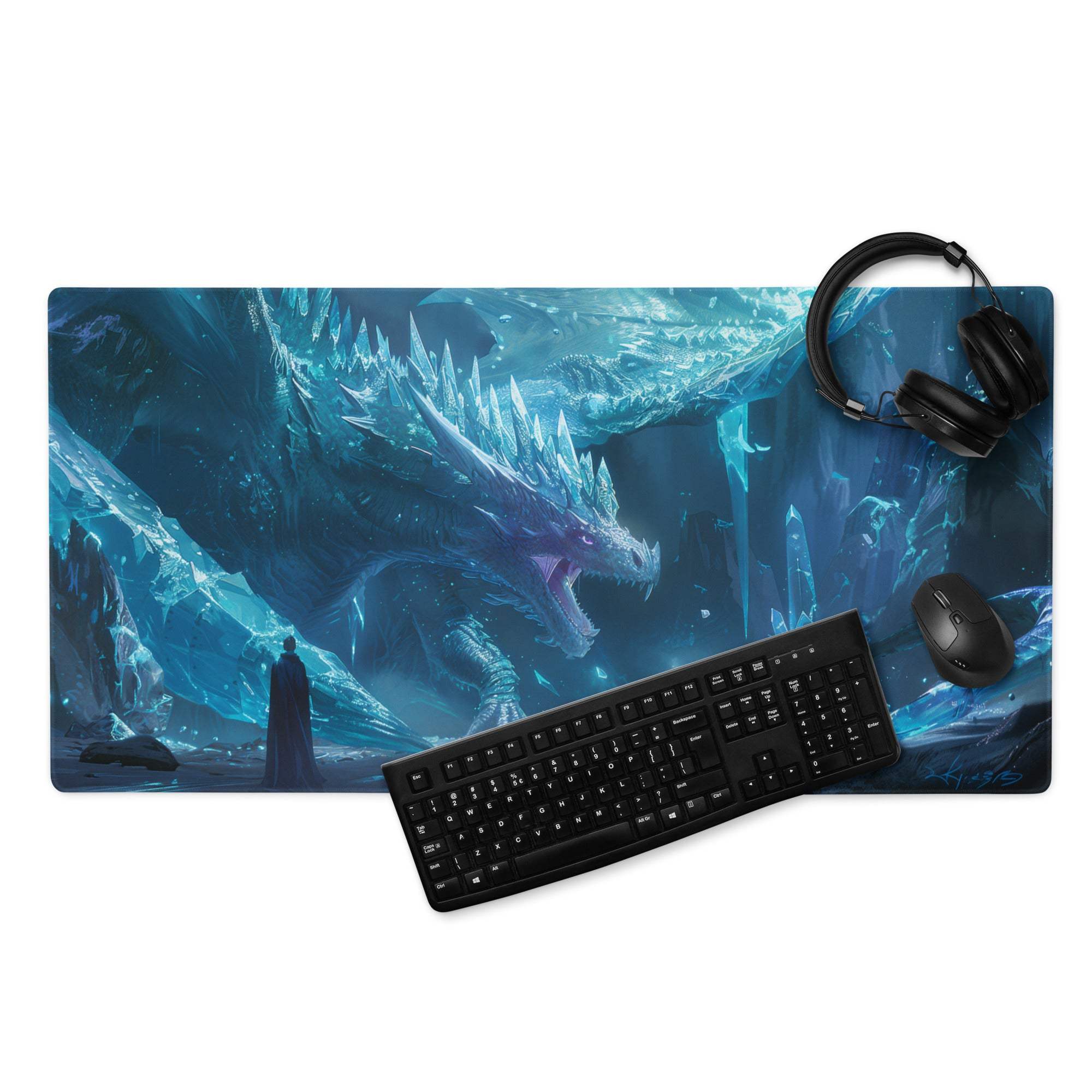 Blue purple icy dragon fantasy gaming mouse pad large non-slip