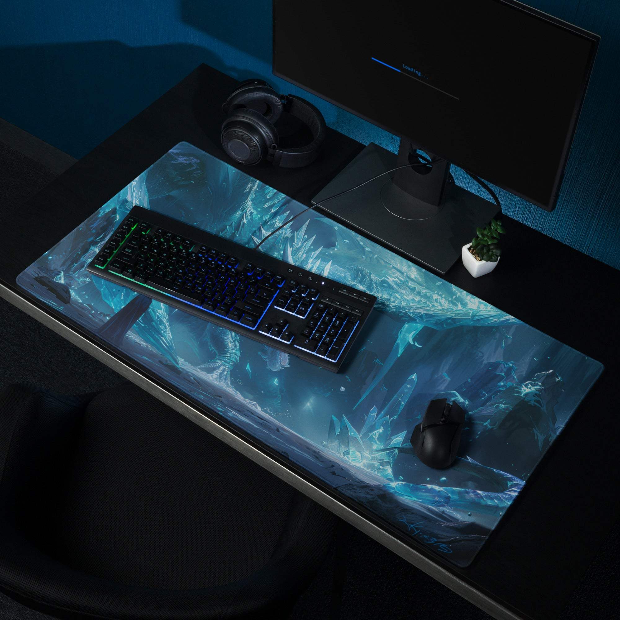 Epic Ice Dragon fantasy gaming mouse pad with blue icy design and non-slip backing