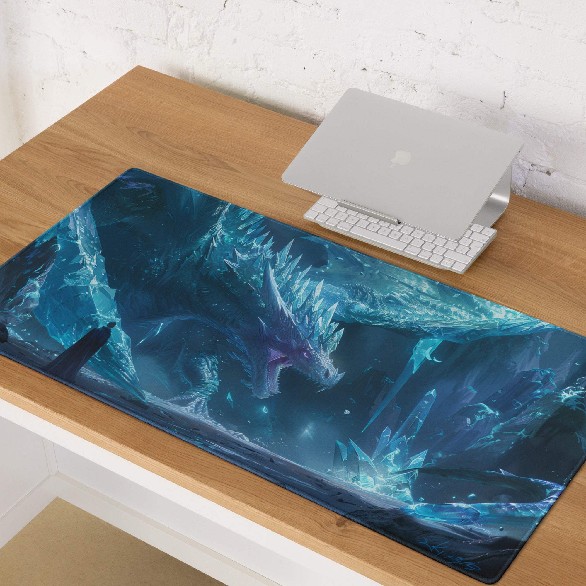 Epic Ice Dragon icy blue gaming mouse pad with non-slip backing