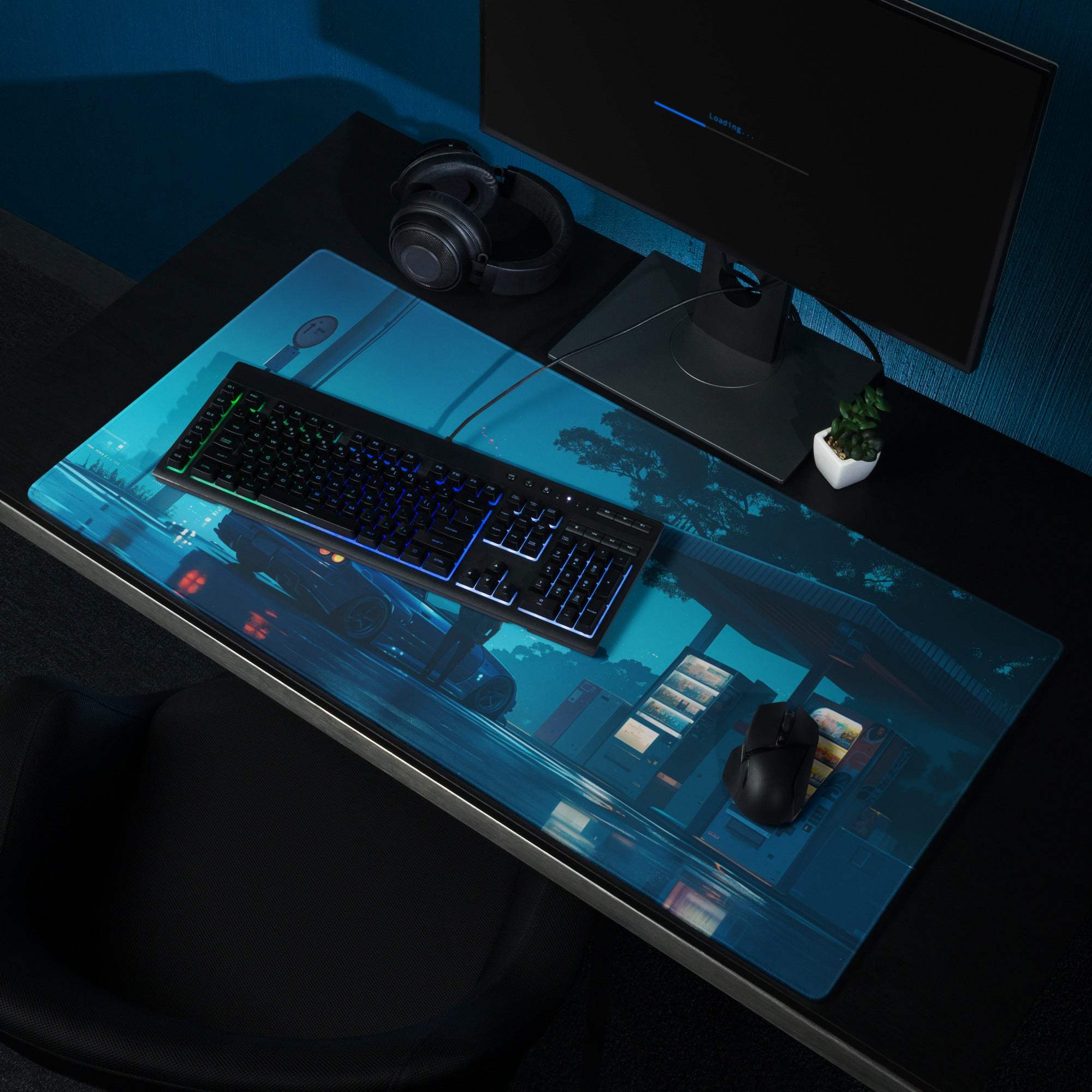 Blue neon cityscape Cyberpunk Night Drive gaming mousepad