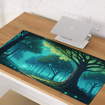 Fantasy Forest Glow large gaming mouse pad with vibrant forest scene and non-slip base