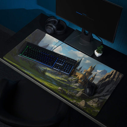 Epic fantasy castle landscape gaming mouse pad with mountains