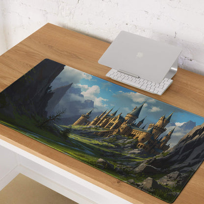 Epic fantasy golden castle landscape gaming mouse pad