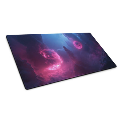 Large cosmic neon pink blue gaming mouse pad with non-slip backing