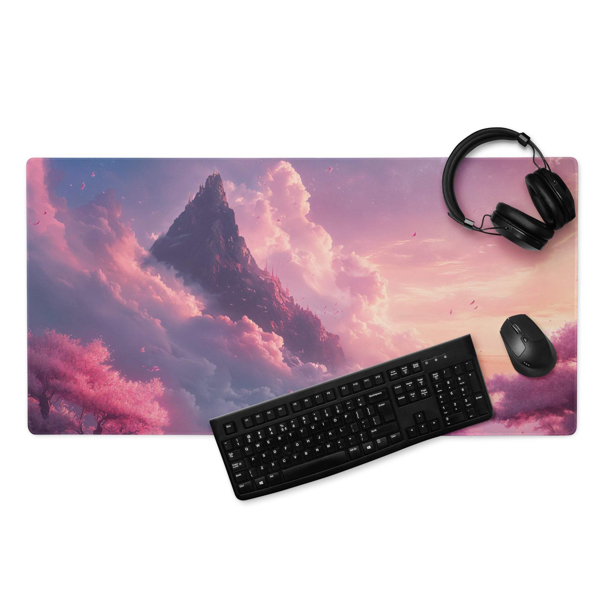 Dreamy Mountain Sunset large gaming mouse pad with fantasy landscape
