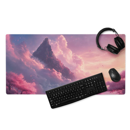 Dreamy Mountain Sunset large gaming mouse pad with fantasy landscape