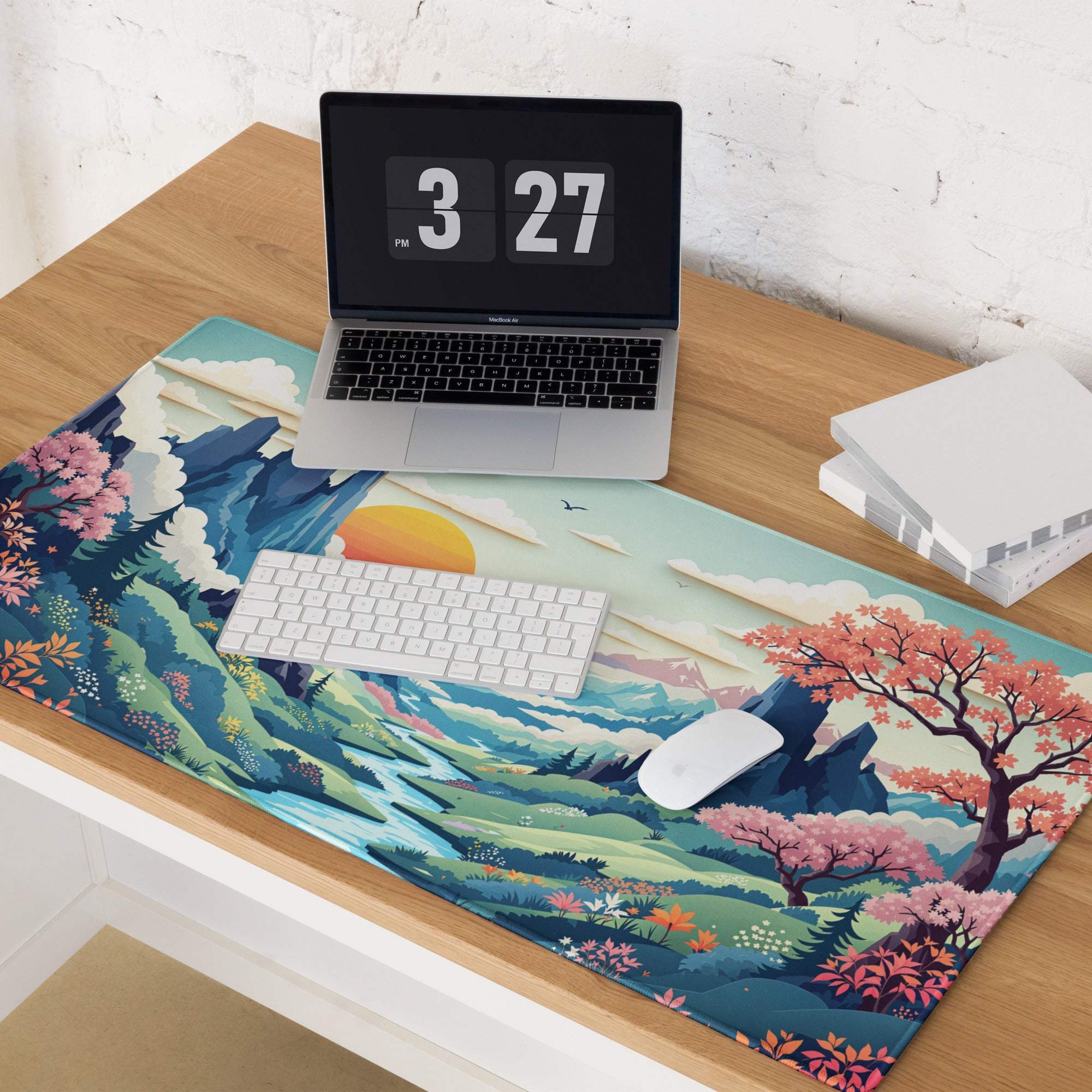 Vibrant artistic landscape mountain valley sunset gaming mouse pad