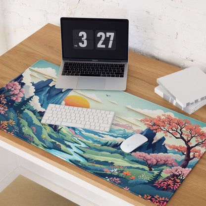Vibrant artistic landscape mountain valley sunset gaming mouse pad