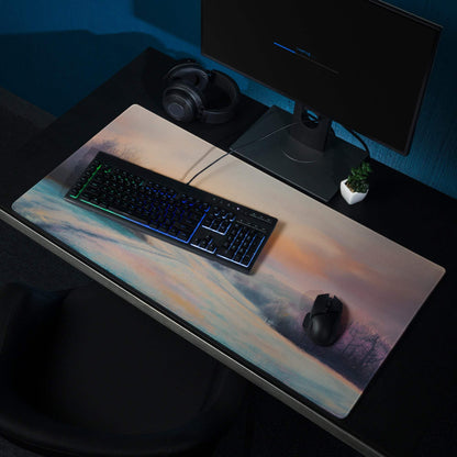 Large pastel sunset landscape gaming mouse pad with non-slip backing