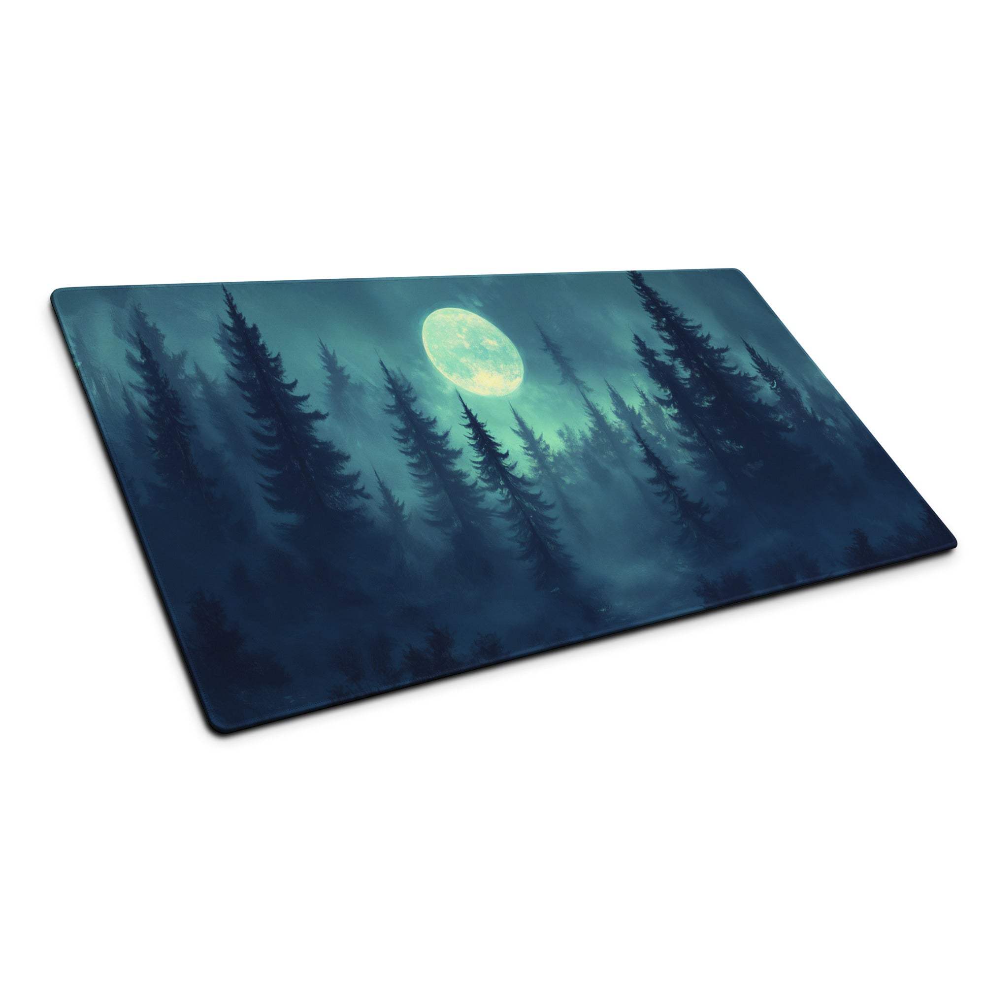 Moonlit Mist Shrouded Forest gaming mouse pad with serene night scene