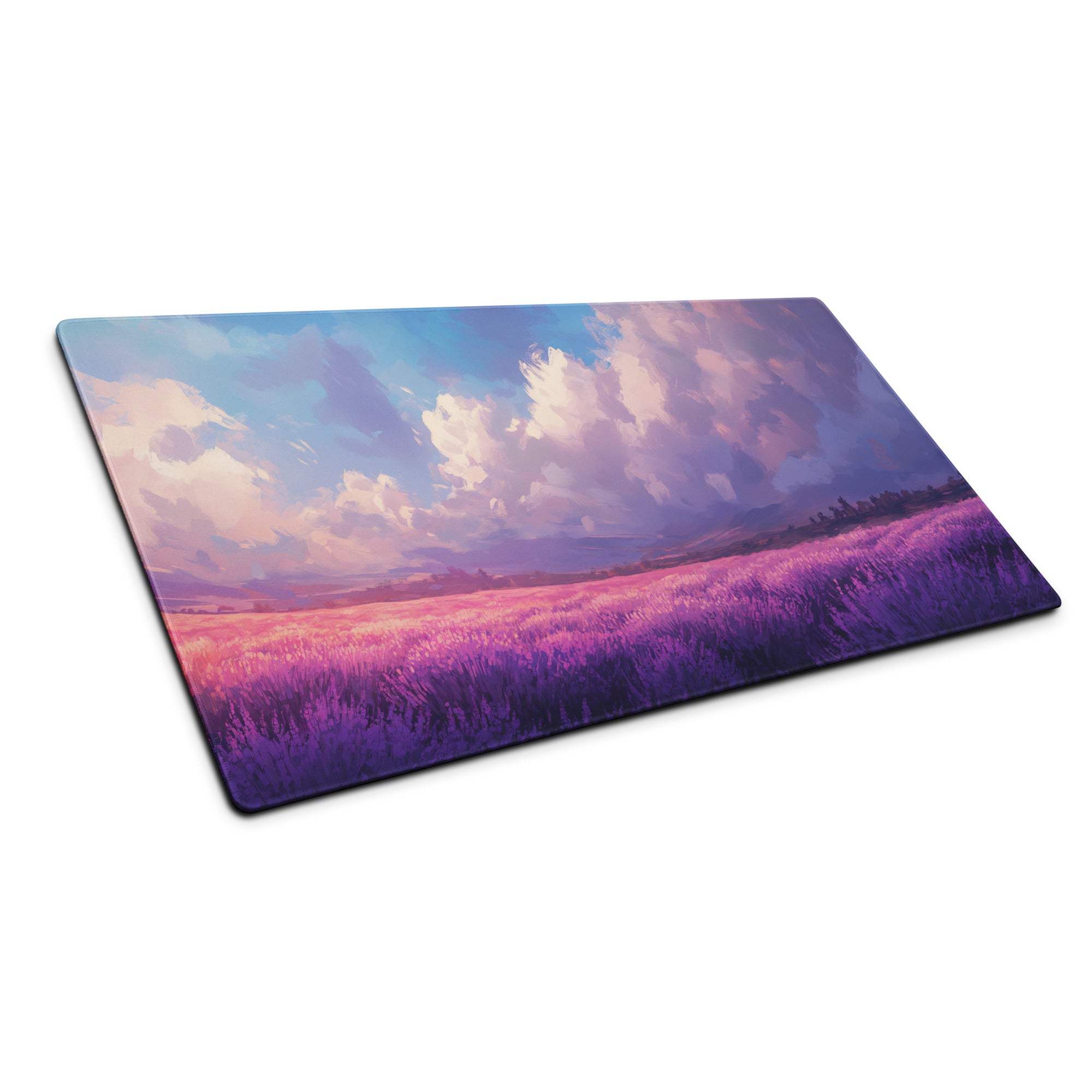 Vibrant lavender fields sunset on pastel large gaming mouse pad
