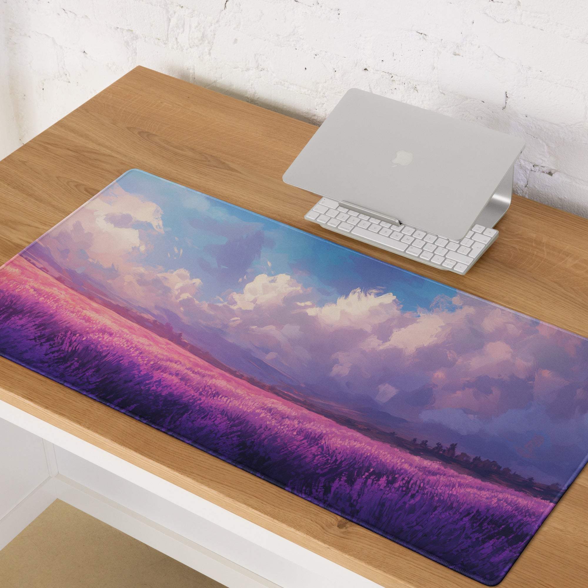 Pastel lavender fields sunset large gaming mouse pad with non-slip edge stitching