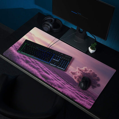 Purple Lavender Field large gaming mouse pad with vibrant purple pink landscape and tree